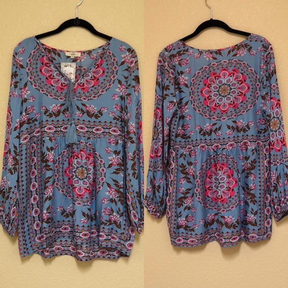 Fun Boho Peasant Blouse in Blue - Picture 5 of 6